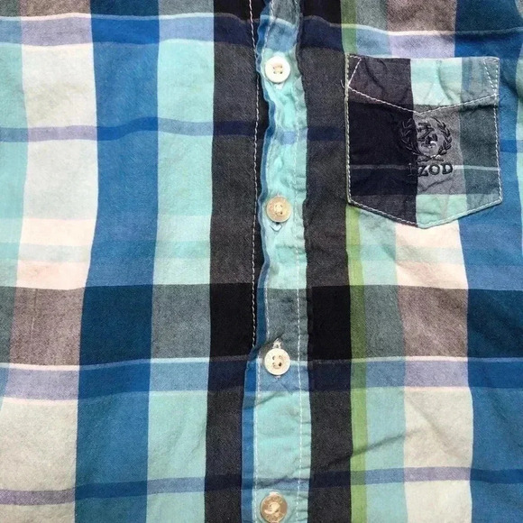 Izod Blue Plaid Button Up  Shirt Size 3T - Picture 3 of 16